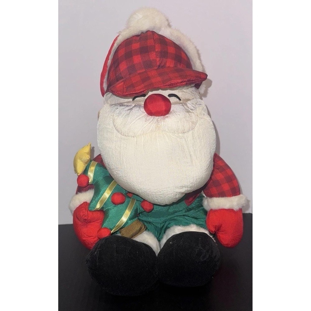 Vtg 1993 Trendmasters 15 " Nylon Santa Claus Plush Plaid Christmas Tree 🌲